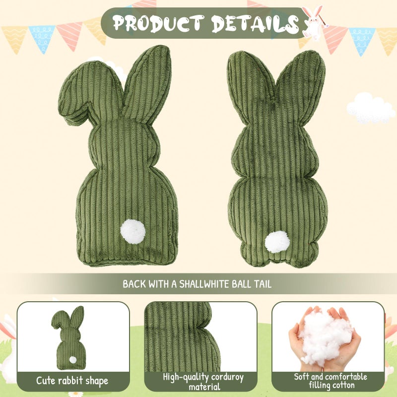 Fiwochic 2 Pcs Easter Bunny Shaped Pillow Cute Decorative Rabbit Throw Pillow Bunny Stuffed Soft Corduroy Striped Textured Cushion Case for Spring Easter Party Couch Sofa Home Decor, Olive Green - Image 4