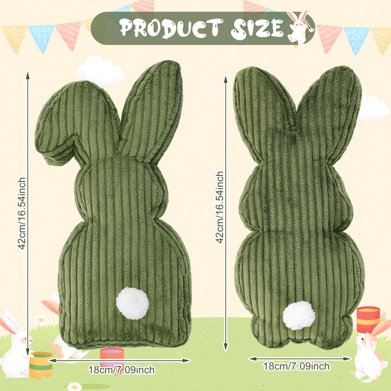 Fiwochic 2 Pcs Easter Bunny Shaped Pillow Cute Decorative Rabbit Throw Pillow Bunny Stuffed Soft Corduroy Striped Textured Cushion Case for Spring Easter Party Couch Sofa Home Decor, Olive Green - Image 2