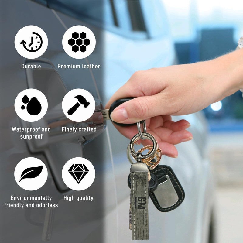 GM Car Keychain with Metal Ring and PU Leather Strap – Premium Finish Durable Key Ring for Car Keys, Bike Keys and Home Keys, Sleek Minimal Design with Secure Key Holder Loop - Image 3