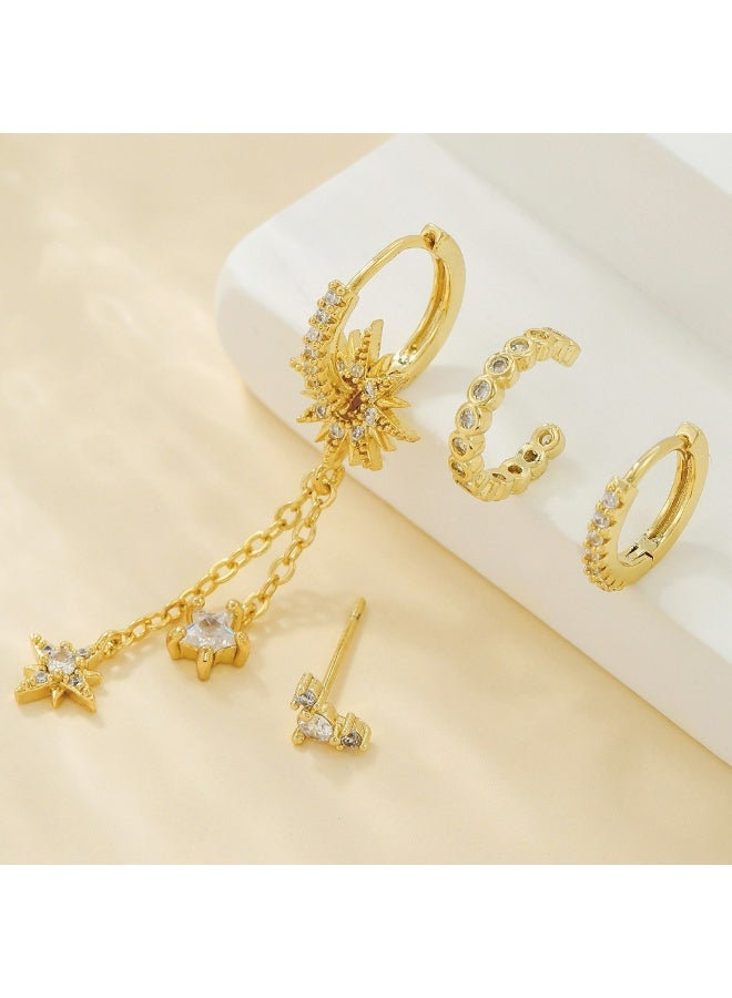 أقراط ذهبية مع شرابات على شكل نجمة والأقراط قلادة القمر ، ومقاطع الأذن والأقراط ، اكسسوارات الطرف فساتين ، هدايا للسيدات الذهب ، ومكافحة الحساسية - Image 4