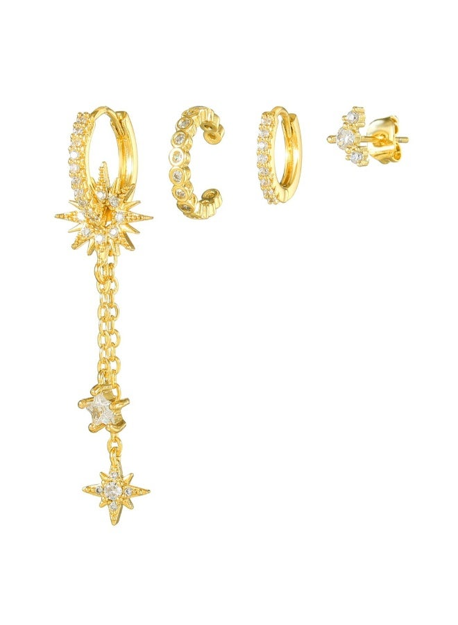 أقراط ذهبية مع شرابات على شكل نجمة والأقراط قلادة القمر ، ومقاطع الأذن والأقراط ، اكسسوارات الطرف فساتين ، هدايا للسيدات الذهب ، ومكافحة الحساسية - Image 5