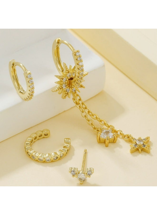 أقراط ذهبية مع شرابات على شكل نجمة والأقراط قلادة القمر ، ومقاطع الأذن والأقراط ، اكسسوارات الطرف فساتين ، هدايا للسيدات الذهب ، ومكافحة الحساسية - Image 2