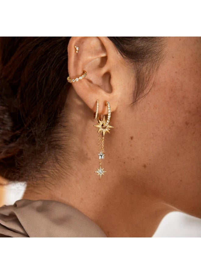 أقراط ذهبية مع شرابات على شكل نجمة والأقراط قلادة القمر ، ومقاطع الأذن والأقراط ، اكسسوارات الطرف فساتين ، هدايا للسيدات الذهب ، ومكافحة الحساسية - Image 1