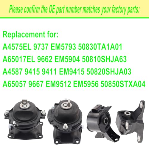 SHICHU Engine Motor Mount Compatible with 2011-2016 Odyssey 3.5L Touring Elite Replacement for A4587 A65057 A4575EL A65017EL Set of 4 - Image 3