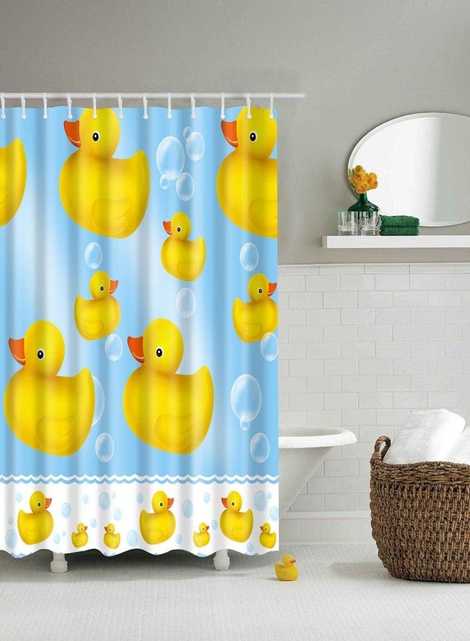 BOYOUTH Yellow Duck and Bubble Pattern Digital Print Shower Curtain for Bathroom Decor,Polyester Waterproof Fabric Bath Curtain with 12 Hooks,70x70 Inches,Multicolor - Image 1