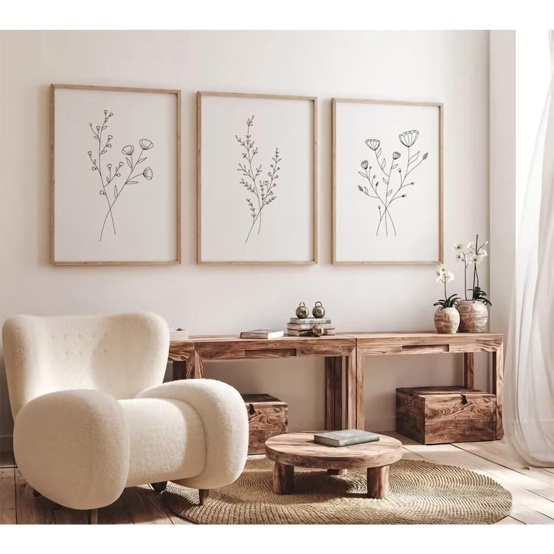 Baccone Flower Line Wall Art Set of 3 Botanical Canvas Wall Decor Floral Minimalist Wall Art Abstract Plant Pictures Flower Line Prints Black White Floral Artwork for Room Bedroom 12x16 Inch Unframed - Image 1