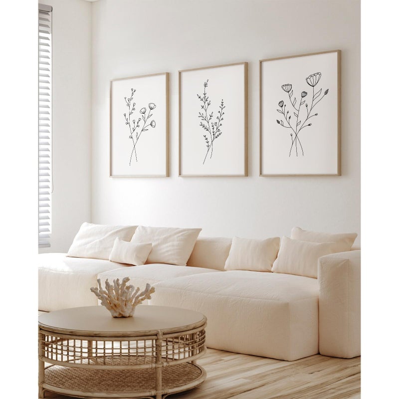Baccone Flower Line Wall Art Set of 3 Botanical Canvas Wall Decor Floral Minimalist Wall Art Abstract Plant Pictures Flower Line Prints Black White Floral Artwork for Room Bedroom 12x16 Inch Unframed - Image 4