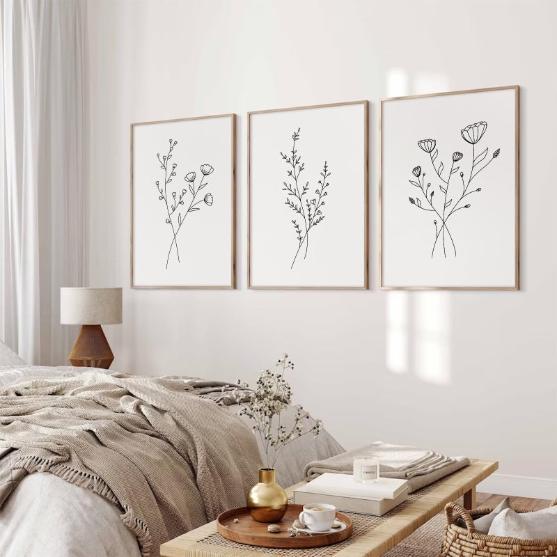 Baccone Flower Line Wall Art Set of 3 Botanical Canvas Wall Decor Floral Minimalist Wall Art Abstract Plant Pictures Flower Line Prints Black White Floral Artwork for Room Bedroom 12x16 Inch Unframed - Image 3
