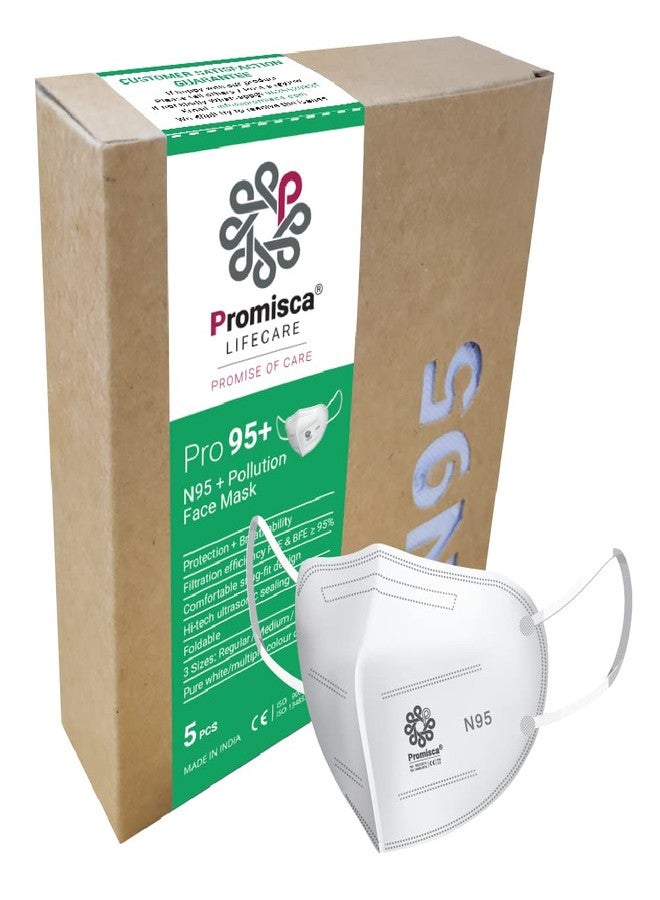 بروميسكا قناع بروميسكا N95 للوقاية من التلوث (عبوة من 5 أقنعة) قناع وجه واقٍ بحلقات للأذن، ترشيح بخمس طبقات مع طبقات من القطن المصهور بالنفخ والهواء الساخن، أبيض، صغير - Image 1