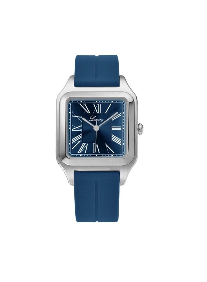 Men's rubber wristwatch - Cartier style, water-resistant, high quality, blue strap with blue dial