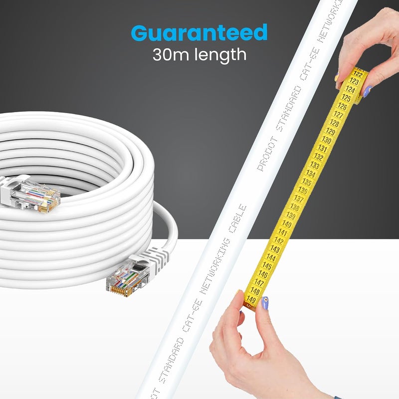 ProDot Cat 6e 30 Meter Ethernet Cable/LAN Cable/Network Cable I High Speed 250MHZ I Weatherproof/UV Resistant I RJ45 Lan Cable I -10° To 60° Weather I Solid Conductor I 4 Pair (8 Wire Multi-Color) - Image 3
