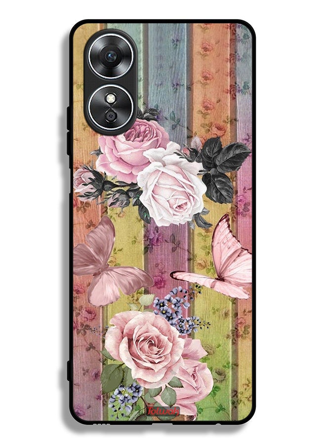 Tolwak Oppo A17 Protective Case Cover Peach Butterflies And Roses - Image 2