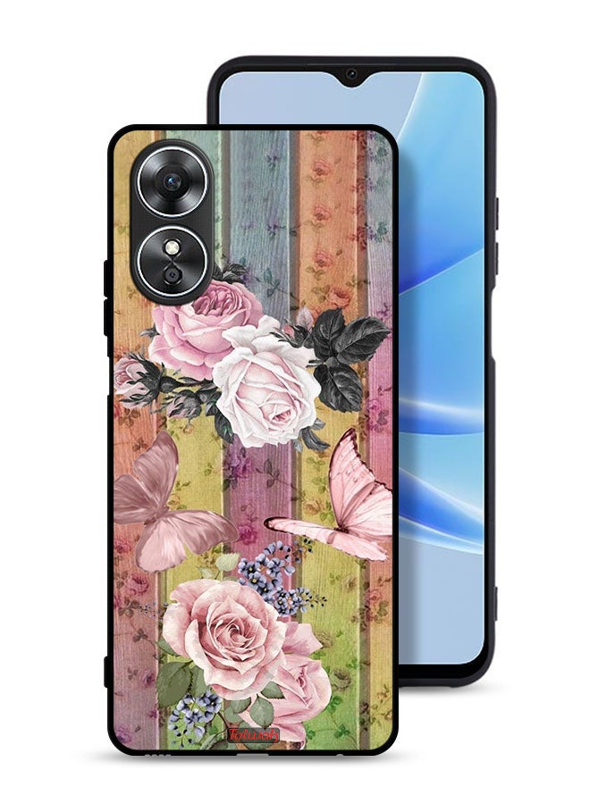 Tolwak Oppo A17 Protective Case Cover Peach Butterflies And Roses - Image 1