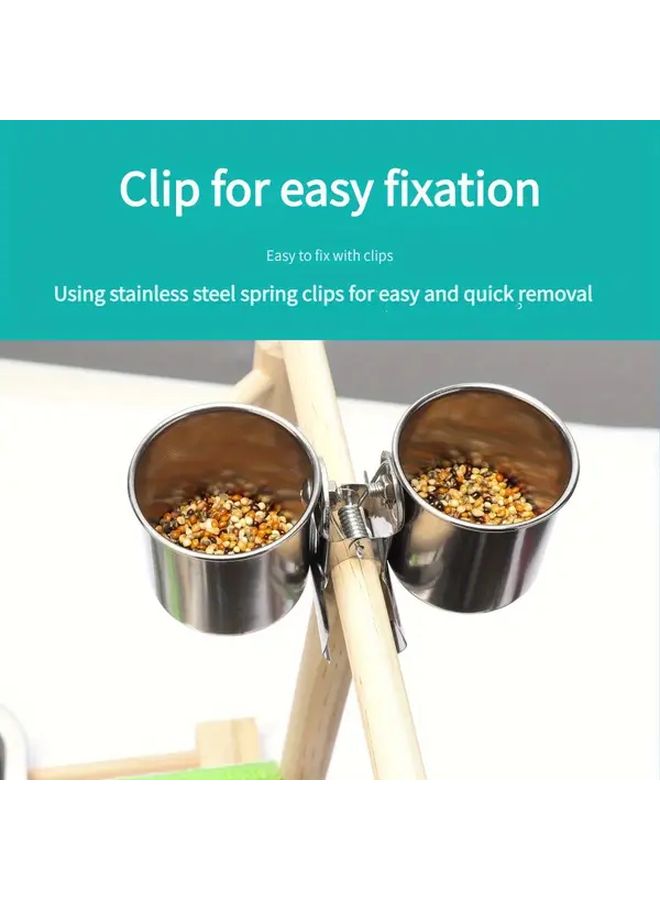 Small Stainless Steel Clip On Bird Bowl Food Water Cup Feeder Cage Lock Rust Proof - Image 1