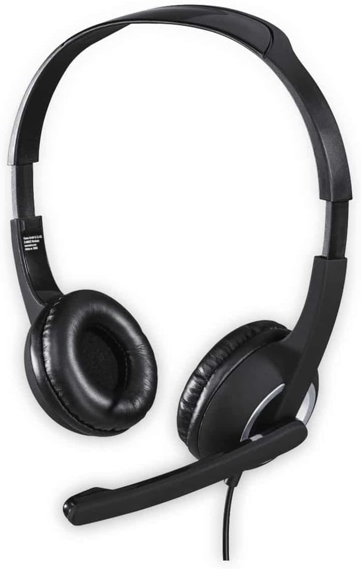 Hama PC Headset with Microphone - USB/3.5mm Wired Over-Ear Headphones for Computer Laptop - Noise Cancelling Mic Mute Button Volume Control - Work From Home Video Calls Zoom Teams Gaming - Black