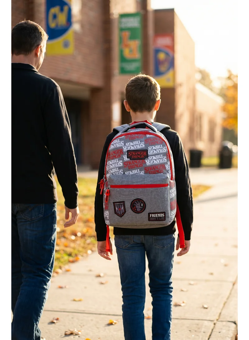 نيتفليكس Netflix Stranger Things Teens Backpack 18" – Official Stranger Things School Backpack, Large Capacity Travel Daypack for Teens, Grey & Red Book Bag