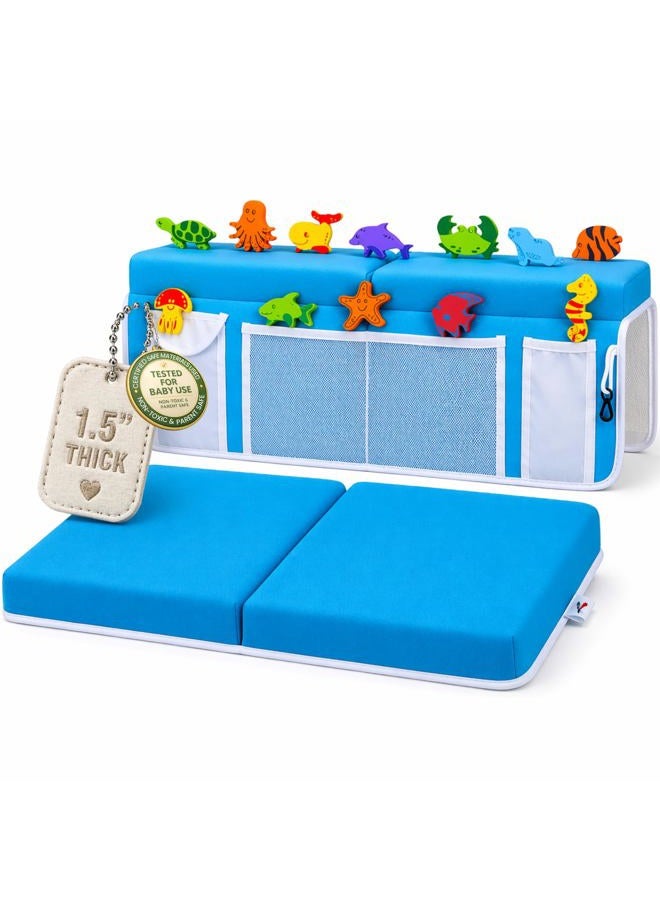 Supa Ant Award Winning Baby Bath Kneeler and Elbow Rest Pad Set with 12 Free Baby Bath Toys-Support for Elbow &Knee-Baby Bath Tub Kneeling Mat &Toy Organizer Pocket-Bath Kneeler Nonslip Bottom - Image 1