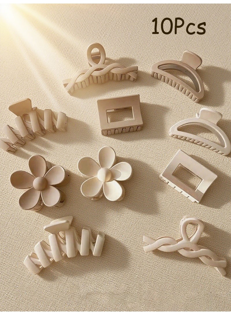 مشبك مخلب الشعر القوي المكون من 10 قطع للنساء تجعيد الشعر الطويل الرقيق ، إكسسوارات الشعر بلون القهوة بالحليب (قهوة الحليب) - Image 1