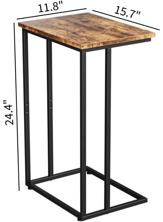 طاولة جانبية حرف C واسعة للأريكة والسرير، طاولة لابتوب ستايل صناعي بلون خشبي رستيك، مزودة بأقدام قابلة للتعديل، طاولة سناك صغيرة لغرفة المعيشة والنوم، مثالية للعمل من المنزل وتوفير المساحة - Image 2