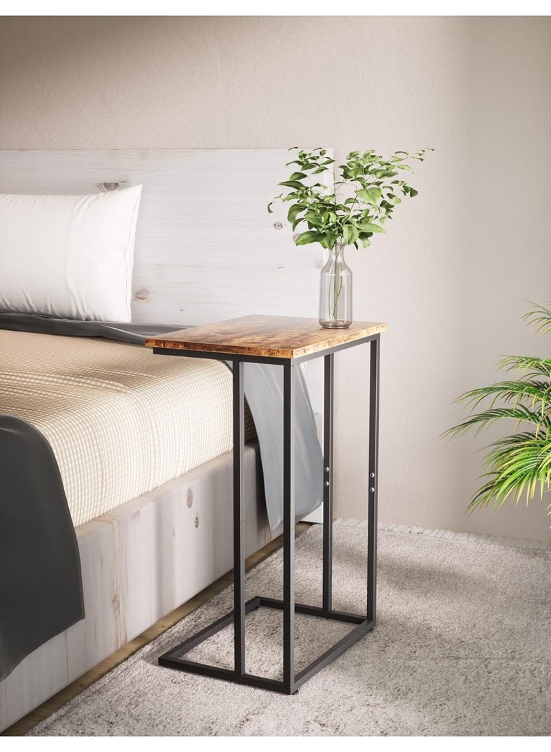 طاولة جانبية حرف C واسعة للأريكة والسرير، طاولة لابتوب ستايل صناعي بلون خشبي رستيك، مزودة بأقدام قابلة للتعديل، طاولة سناك صغيرة لغرفة المعيشة والنوم، مثالية للعمل من المنزل وتوفير المساحة - Image 5