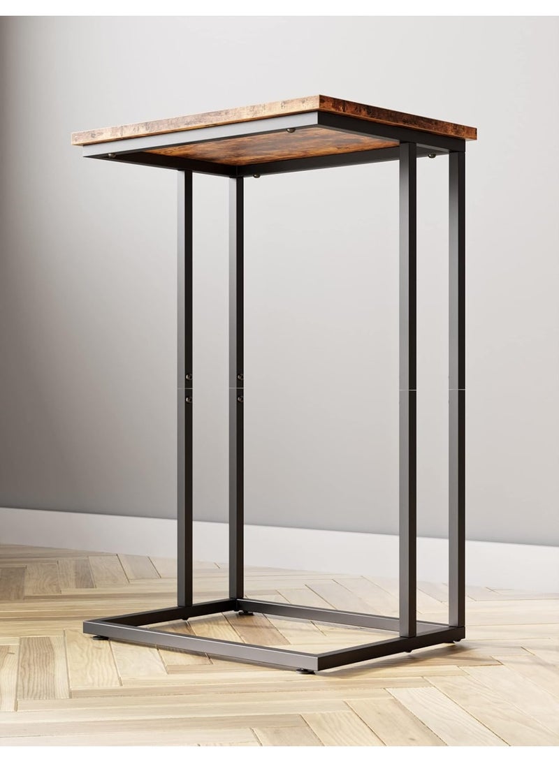 طاولة جانبية حرف C واسعة للأريكة والسرير، طاولة لابتوب ستايل صناعي بلون خشبي رستيك، مزودة بأقدام قابلة للتعديل، طاولة سناك صغيرة لغرفة المعيشة والنوم، مثالية للعمل من المنزل وتوفير المساحة - Image 4