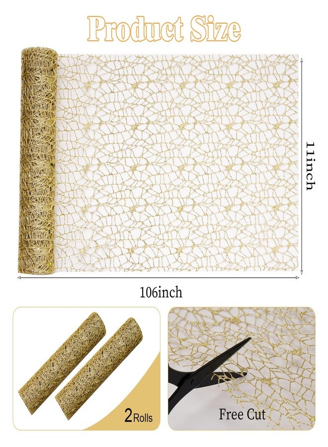 Mabbcoo 2 Pieces Gold Table Runner, Glitter Metallic Mesh Centerpiece Table Decorations for Wedding, Graduation, Birthday Party - 11x106 Inch - Image 2