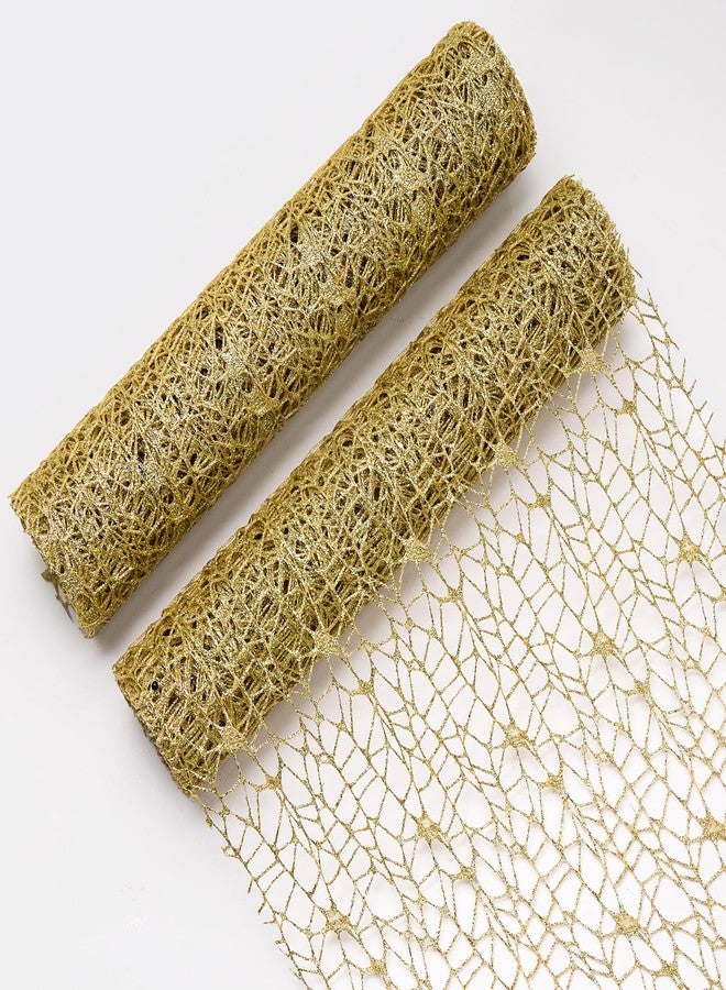 Mabbcoo 2 Pieces Gold Table Runner, Glitter Metallic Mesh Centerpiece Table Decorations for Wedding, Graduation, Birthday Party - 11x106 Inch - Image 1