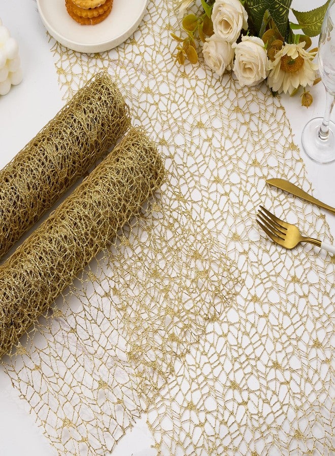 Mabbcoo 2 Pieces Gold Table Runner, Glitter Metallic Mesh Centerpiece Table Decorations for Wedding, Graduation, Birthday Party - 11x106 Inch - Image 4