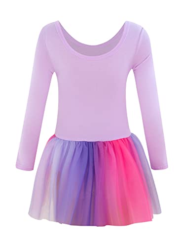 EQSJIU Ballerina Outfit for Girls 4-5 Kids Girls Classic Adorable Cotton Lavender Purple Unicorn Long Sleeve Leotard Dance Ballet Dress 4t 5t - Image 5