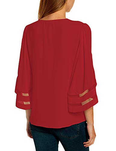 LookbookStore Red Tops for Women - Valentines Day & Summer Dressy Casual Trendy Blouses for Women - V-Neck Mesh Panel Tops - Size XL - Image 2