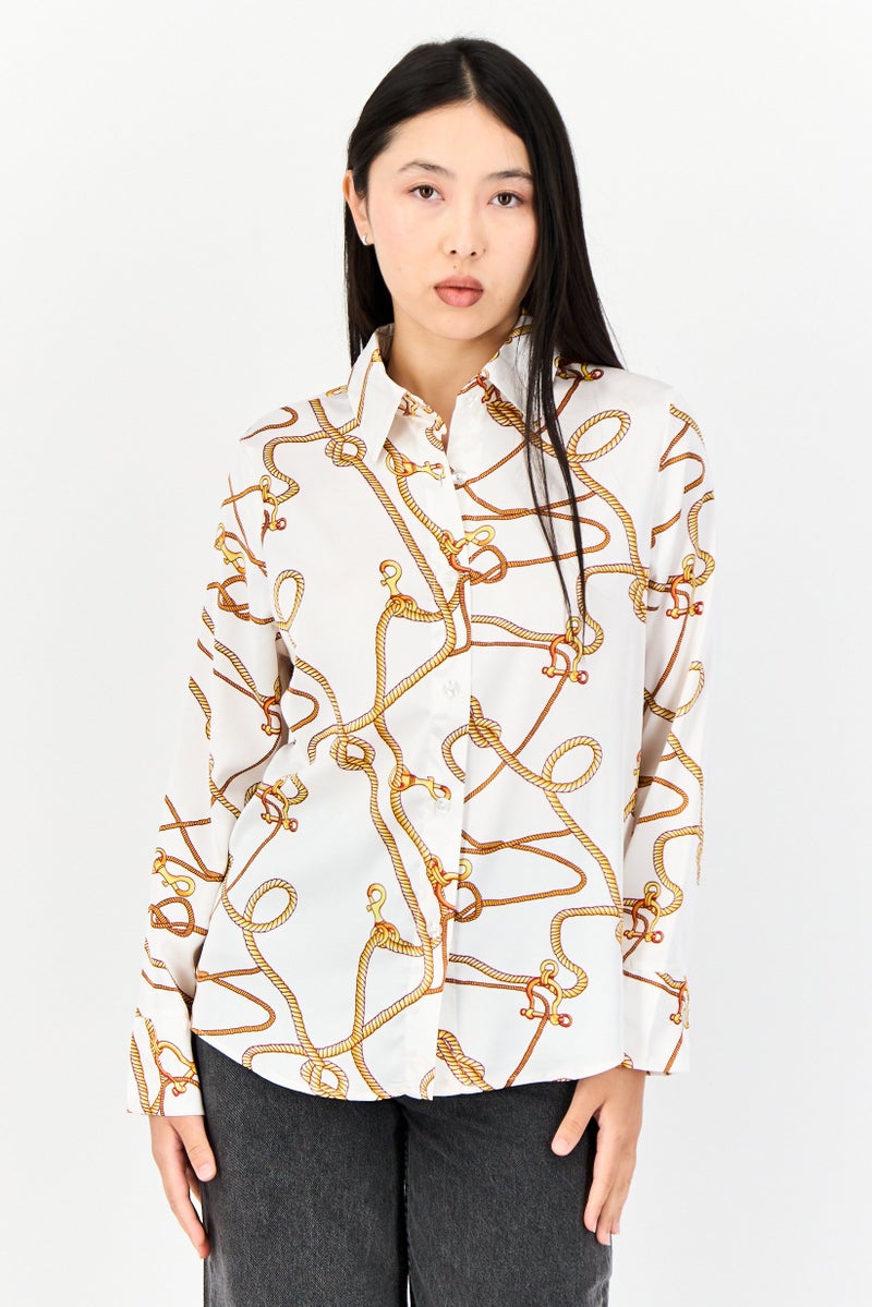 XOXO Women Spread Collar Allover Print Satin Shirt, Multicolor - Image 1