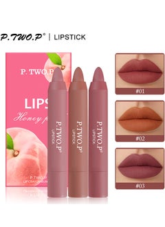 P.TWO.P Honey Peach Lips Set, 3 PCS Nude Matte Lipstick Set Multicolour Long Lasting Lipstick Non Stick Cup Velvet Lip Gloss Lip Stain Professional Lip Makeup Matte Lipstick Set  - Image 1