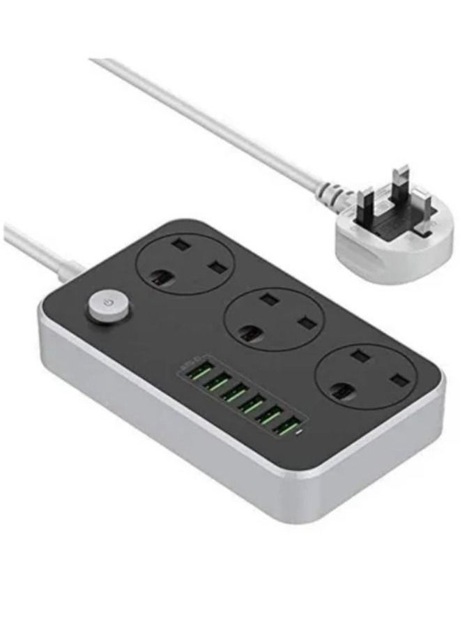 SHOPI Electric Extension Power Socket, Anti-static power socket (6 USB PORT + 3 UK PLUG) 3.4A, Extension Cord (3 Meters Length)  - Image 2