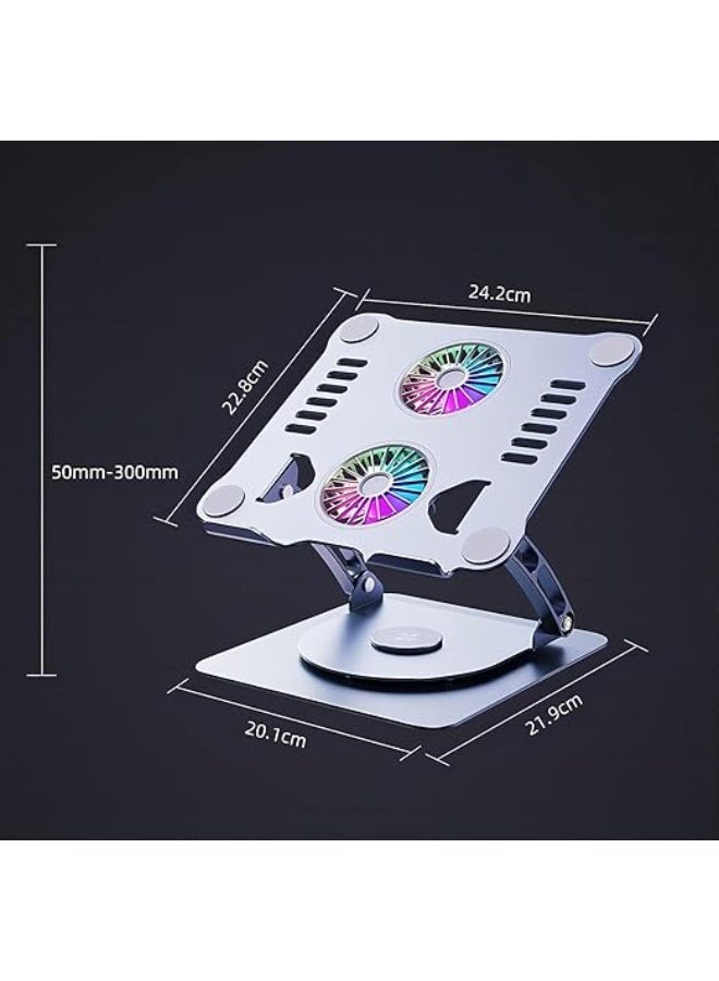 Metal Laptop Stand – 360° Rotatable Aluminum Riser with RGB Dual Fan – Adjustable & Durable for 11-17" Devices – Ideal for Daily Use - Image 3