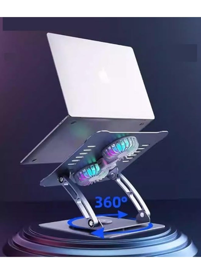 Metal Laptop Stand – 360° Rotatable Aluminum Riser with RGB Dual Fan – Adjustable & Durable for 11-17" Devices – Ideal for Daily Use - Image 2