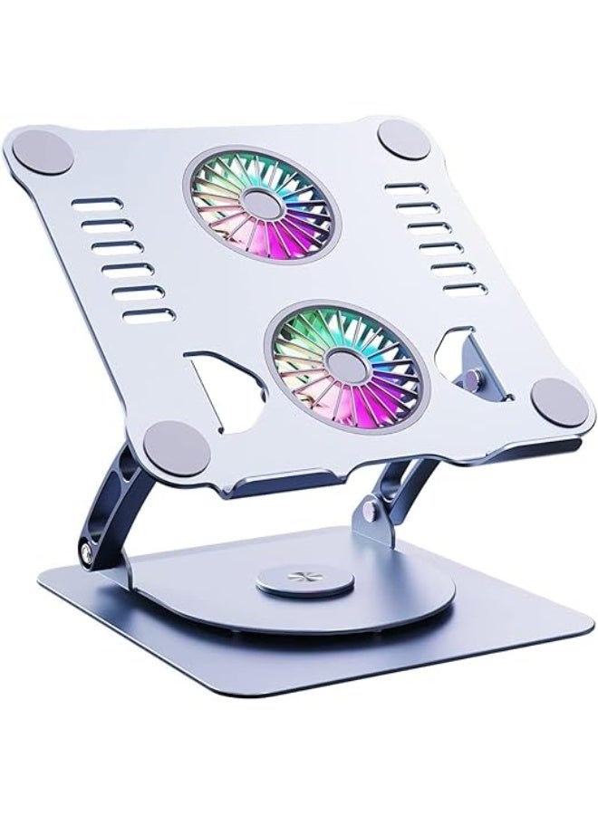 Metal Laptop Stand – 360° Rotatable Aluminum Riser with RGB Dual Fan – Adjustable & Durable for 11-17" Devices – Ideal for Daily Use - Image 1