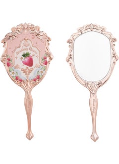 Flower Knows Flower Knows Strawberry Rococo Hand Mirror,Portable Vintage Handheld Mirror,Durable Metal Mirror,Cute & Aesthetic Princess Mirror,with Long Handle for Easy Holding,Gift for Girls(Soft Pink) 