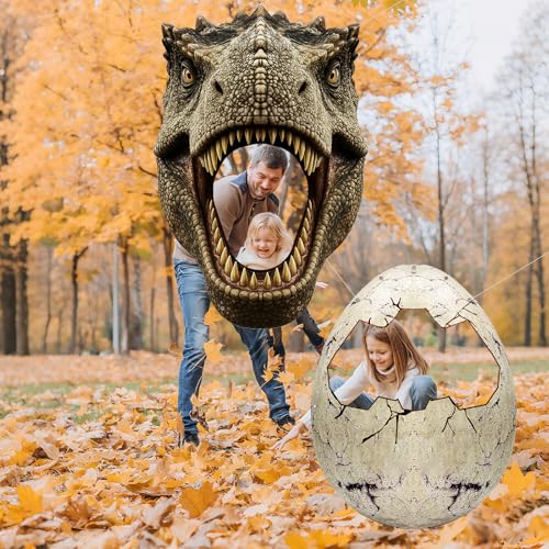 Cogniplay Dino Themed Photo Backdrop Set for Kids Birthday Party – Dinosaur Head and Egg Fabric Banner with Cut-Out Windows – Jungle Safari Party Decorations, Hanging Dinosaur Photo Booth Props - Image 4