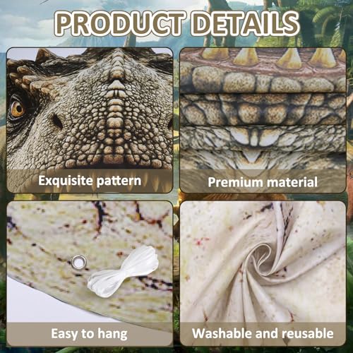 Cogniplay Dino Themed Photo Backdrop Set for Kids Birthday Party – Dinosaur Head and Egg Fabric Banner with Cut-Out Windows – Jungle Safari Party Decorations, Hanging Dinosaur Photo Booth Props - Image 3