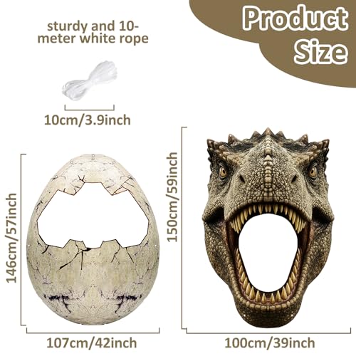Cogniplay Dino Themed Photo Backdrop Set for Kids Birthday Party – Dinosaur Head and Egg Fabric Banner with Cut-Out Windows – Jungle Safari Party Decorations, Hanging Dinosaur Photo Booth Props - Image 2