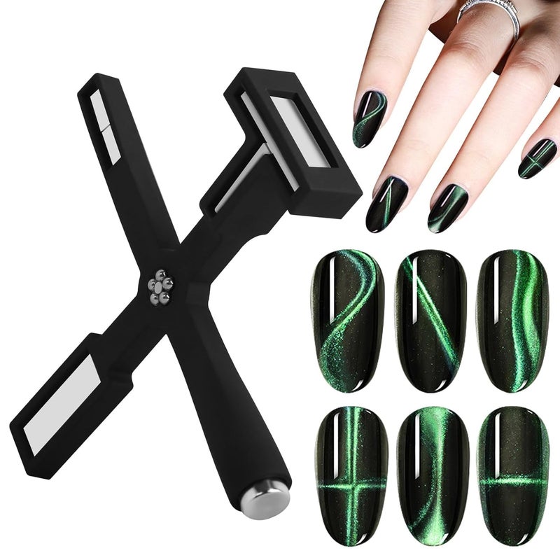 Feelhigh Nail Magnet Set Upgraded 5 in 1 MultiFunction with Silicone Protective Case Magnetic Nail Polish Magnet Wand for Nails Cat Eye Nail Design Tools Nail Art Accessories BLACK - Image 1