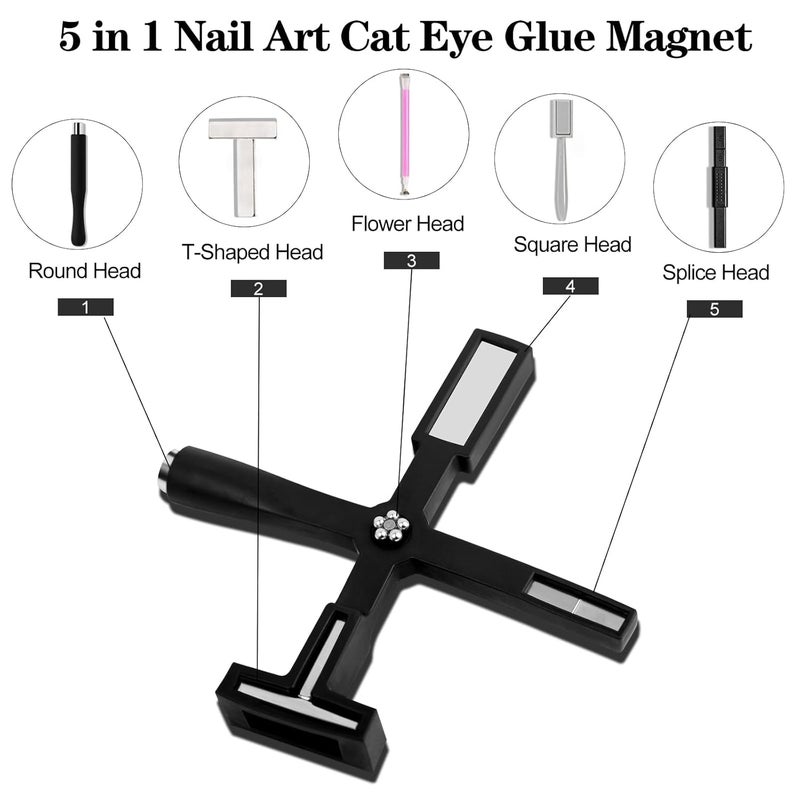 Feelhigh Nail Magnet Set Upgraded 5 in 1 MultiFunction with Silicone Protective Case Magnetic Nail Polish Magnet Wand for Nails Cat Eye Nail Design Tools Nail Art Accessories BLACK - Image 2