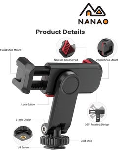 NANAO Phone Tripod Mount ST-06S Universal Smartphone Mount Adapter with 2 Cold Shoe 360° Rotates and Adjustable Cell Phone Clip Clamp Holder Compatible with All Phones Photography Lights And Other Equipment  - Image 2