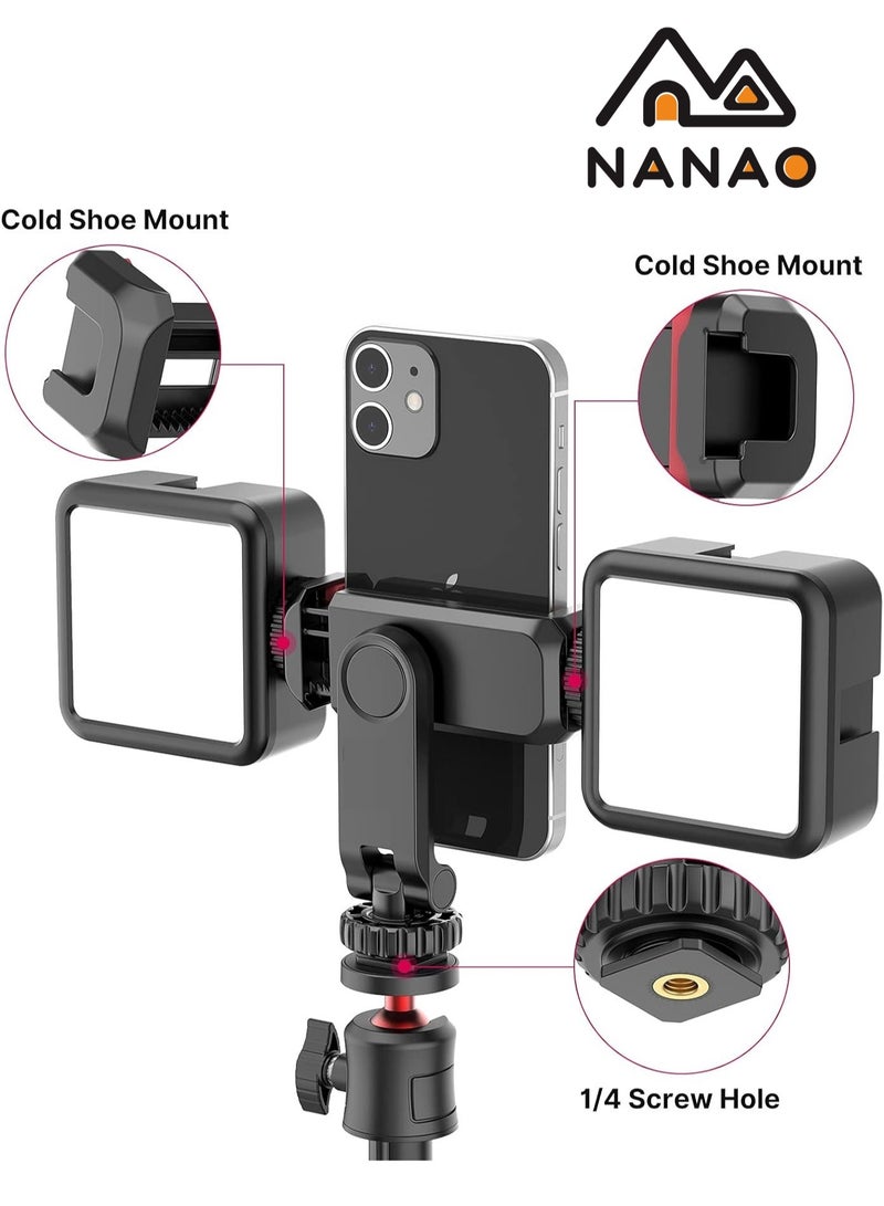 NANAO Phone Tripod Mount ST-06S Universal Smartphone Mount Adapter with 2 Cold Shoe 360° Rotates and Adjustable Cell Phone Clip Clamp Holder Compatible with All Phones Photography Lights And Other Equipment - Image 3