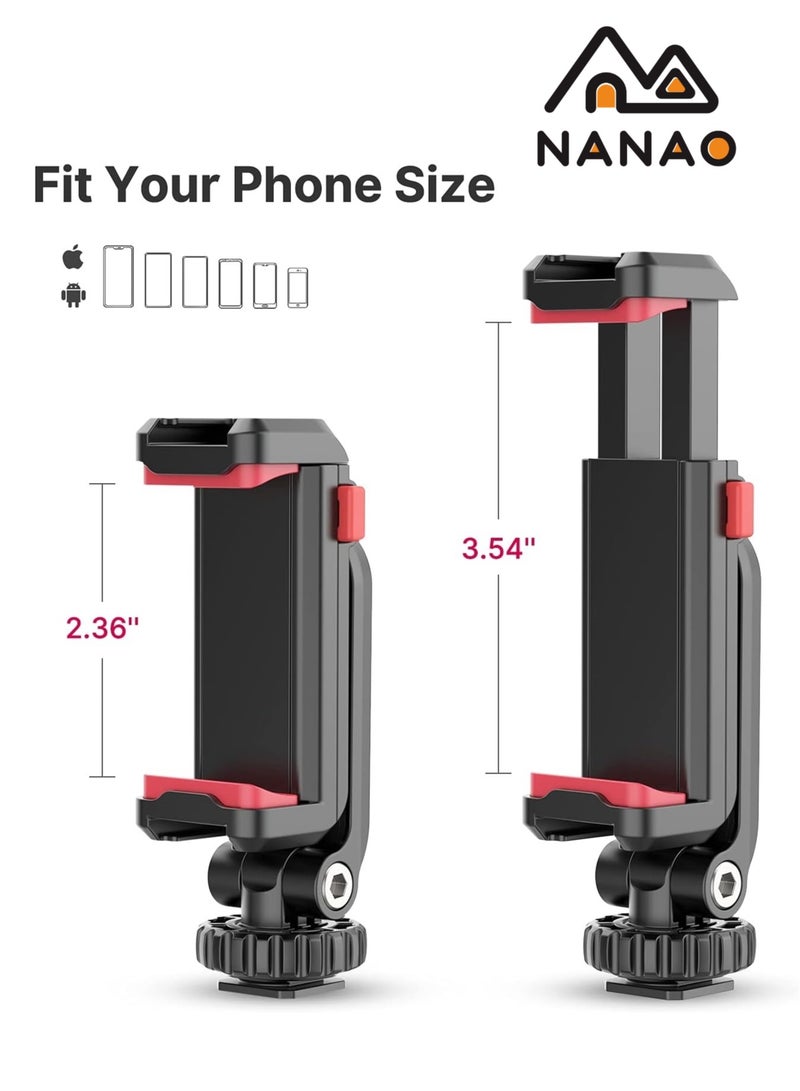NANAO Phone Tripod Mount ST-06S Universal Smartphone Mount Adapter with 2 Cold Shoe 360° Rotates and Adjustable Cell Phone Clip Clamp Holder Compatible with All Phones Photography Lights And Other Equipment - Image 4