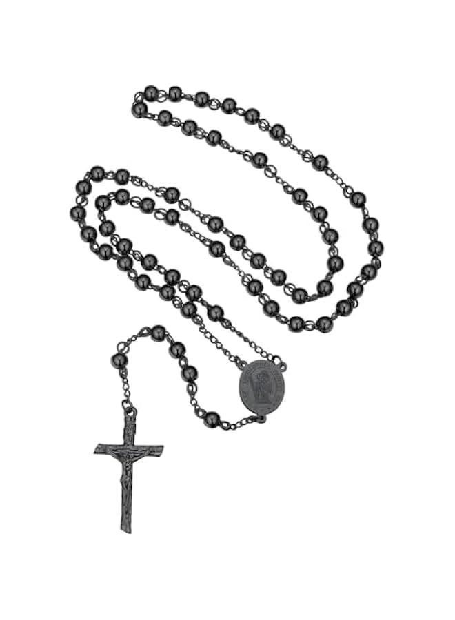 Arabest Rosary Beads Catholic Necklace for Men, St Michael/St Christopher/Virgin Mary Prayer Rosaries with Crucifix Cross Stainless Steel Praying Rosary Necklace - Image 1