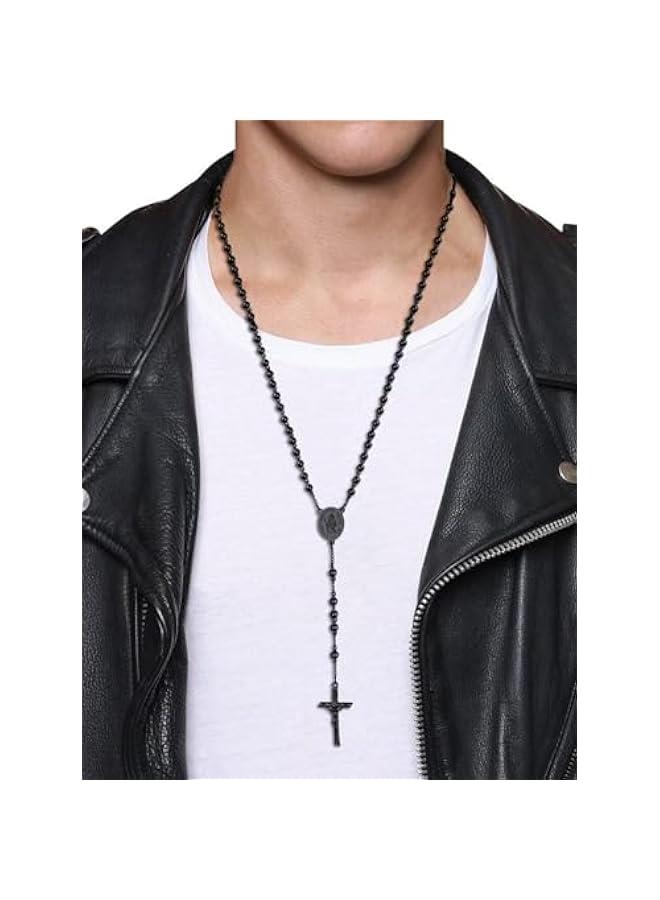 Arabest Rosary Beads Catholic Necklace for Men, St Michael/St Christopher/Virgin Mary Prayer Rosaries with Crucifix Cross Stainless Steel Praying Rosary Necklace - Image 2