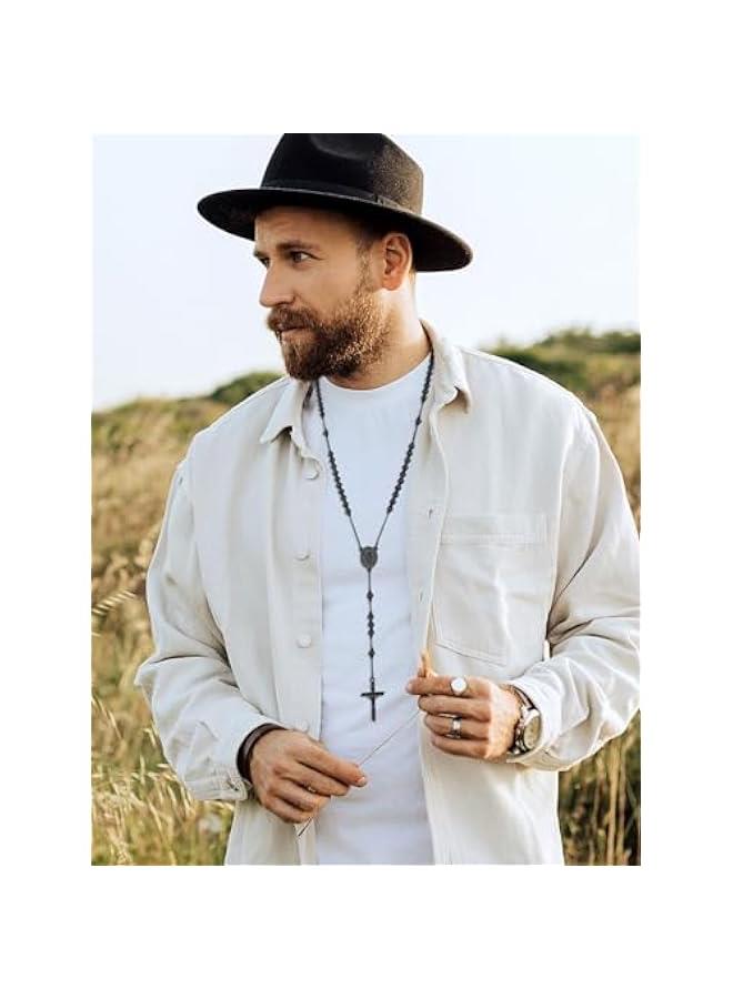 Arabest Rosary Beads Catholic Necklace for Men, St Michael/St Christopher/Virgin Mary Prayer Rosaries with Crucifix Cross Stainless Steel Praying Rosary Necklace - Image 3
