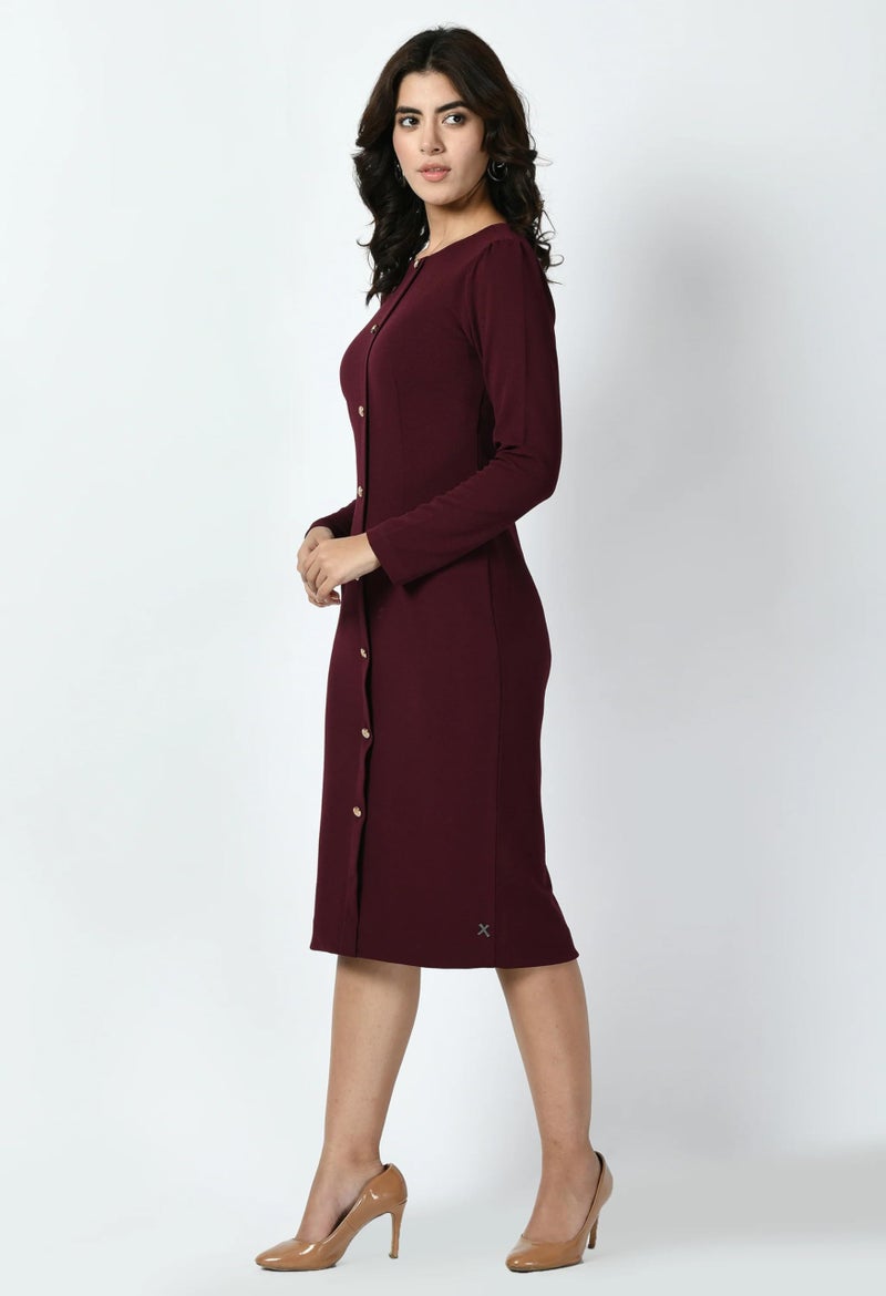 Exude Wine Button-Down Midi Sheath Dress for Women - Image 5