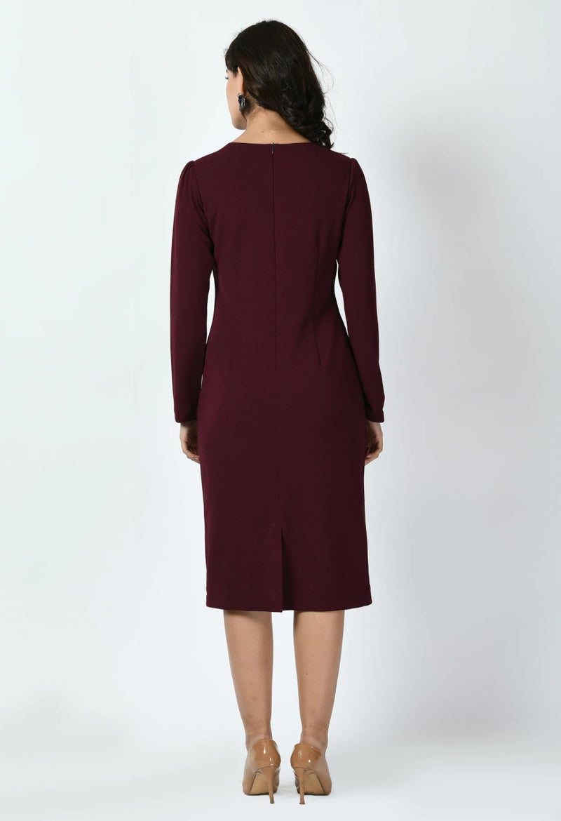 Exude Wine Button-Down Midi Sheath Dress for Women - Image 4